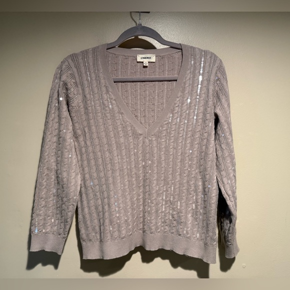 L'AGENCE trinity sequin stripe sweater in pale neutral - Picture 4 of 12